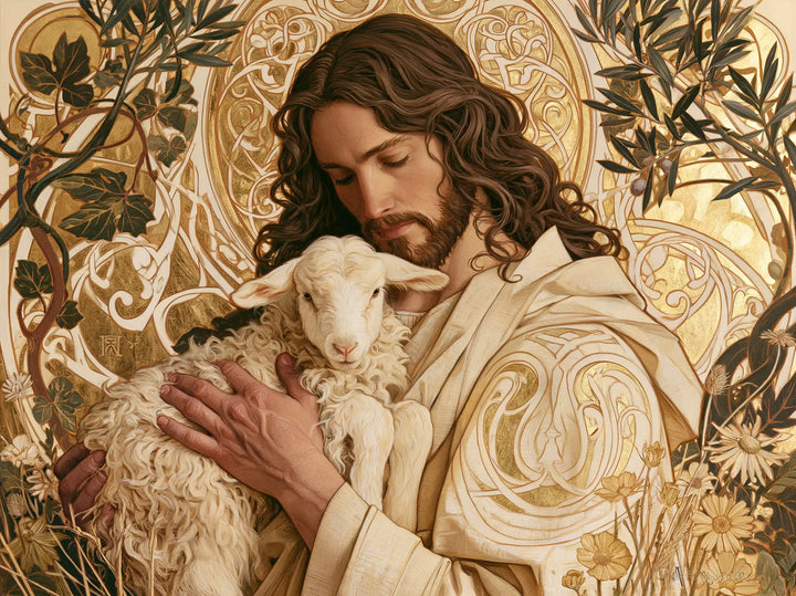 Jesus and the Lamb - Sacred Art Nouveau · Landscape n° 7