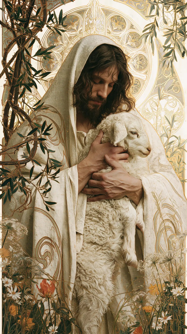 Jesus and the Lamb - Sacred Art Nouveau · Portrait n° 2