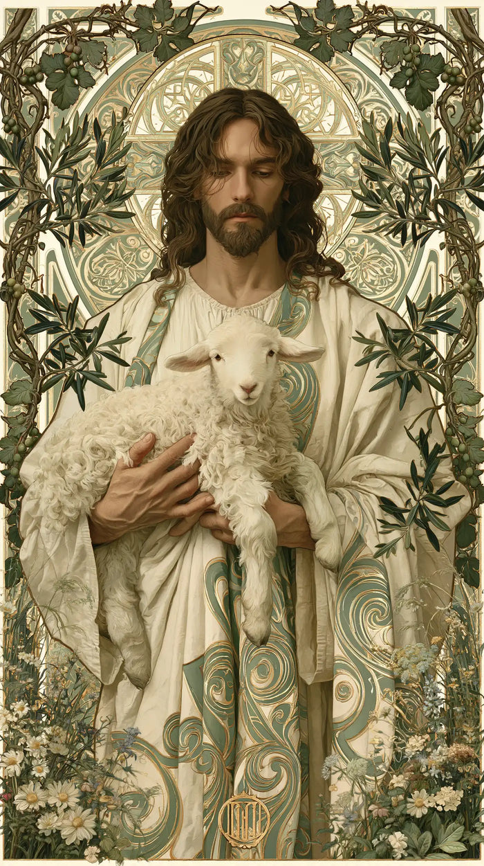 Jesus and the Lamb - Sacred Art Nouveau · Portrait n° 4
