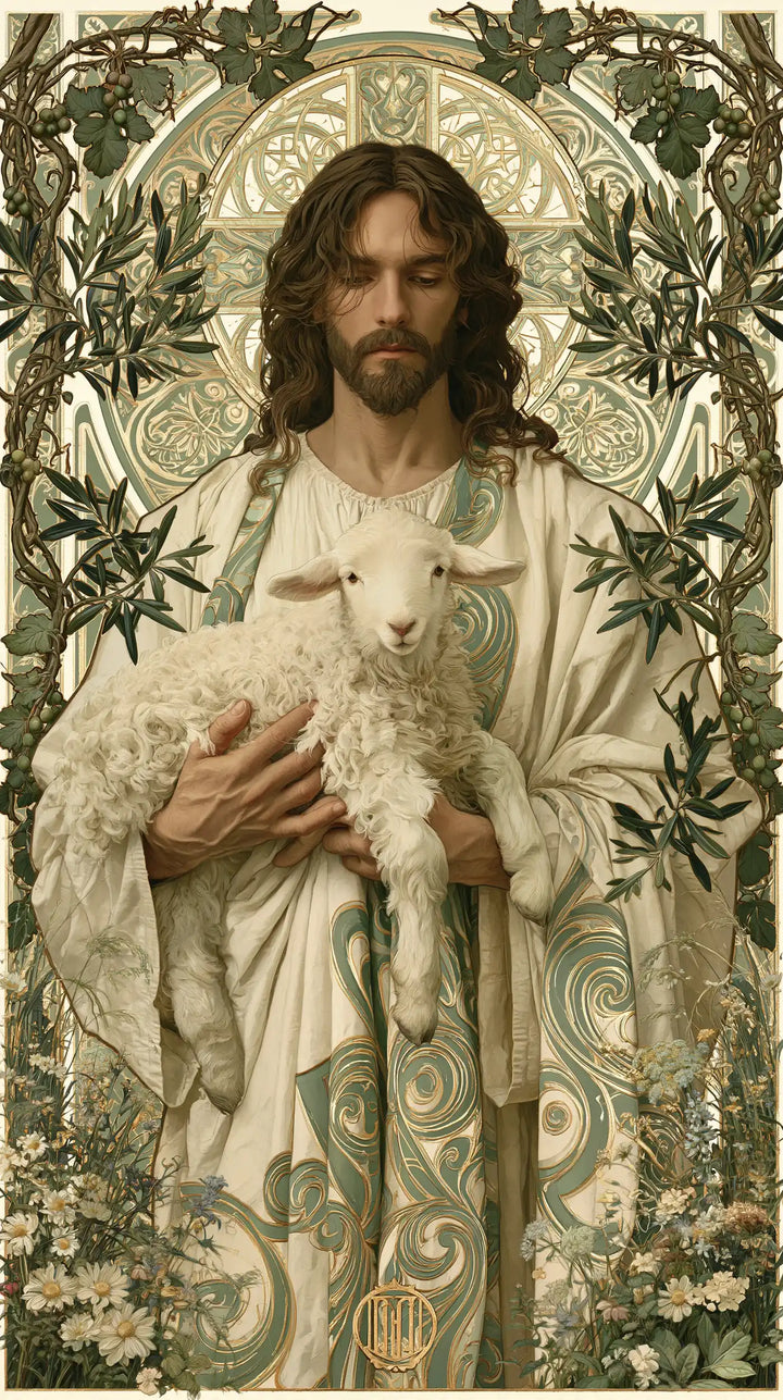 Jesus and the Lamb — The Presence Within Woven Leaves
