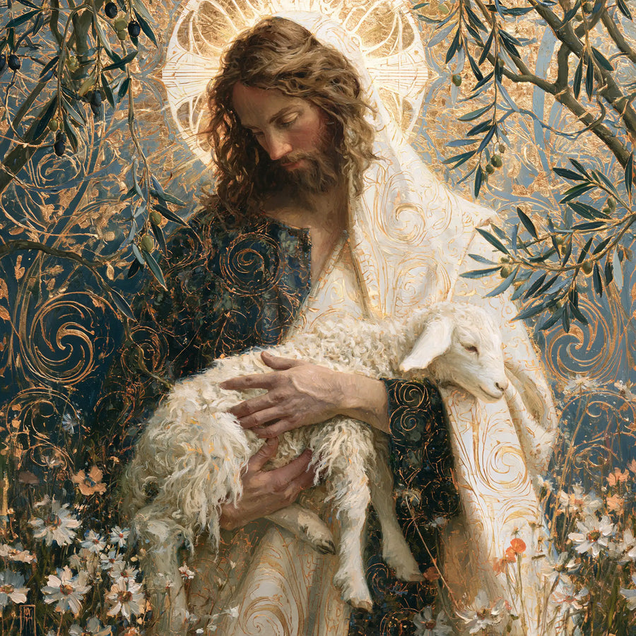 Jesus and the Lamb - Sacred Art Nouveau · Square n° 5