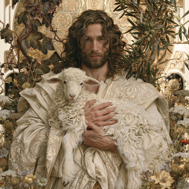 Jesus and the Lamb - Sacred Art Nouveau · Square n° 6