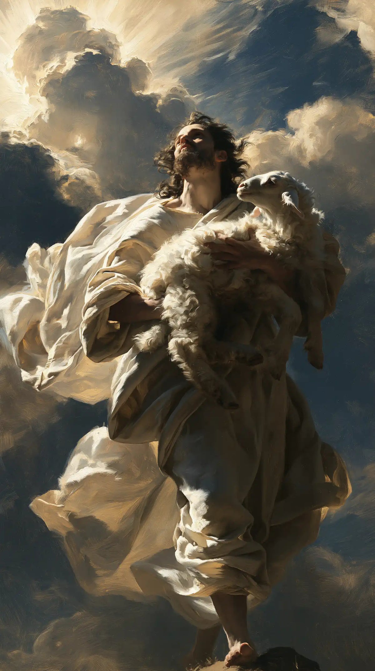 Jesus and the Lamb — The Ascent Between Giants of Cloud
