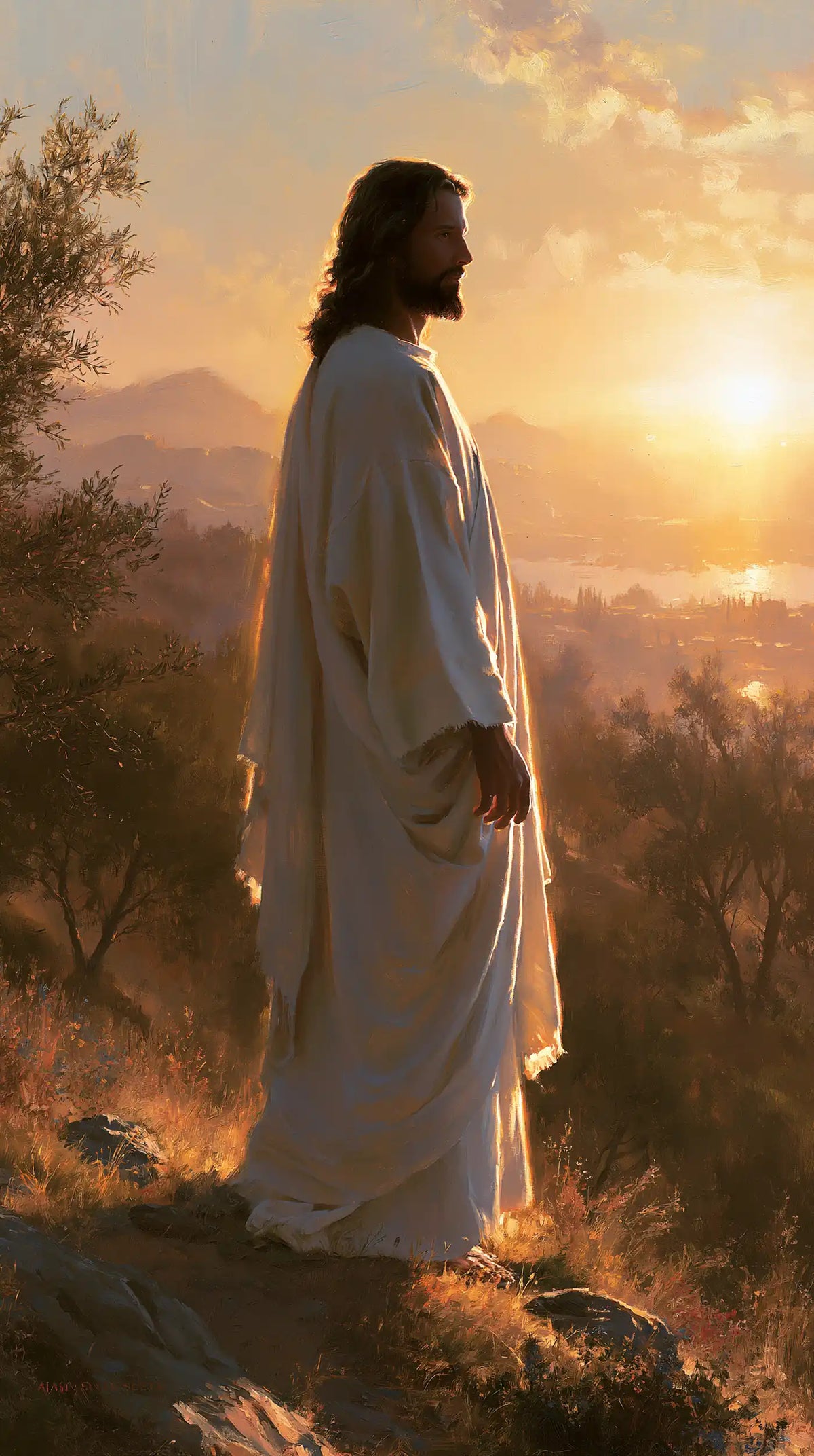 Jesus at Sunset — A Presence in Gold