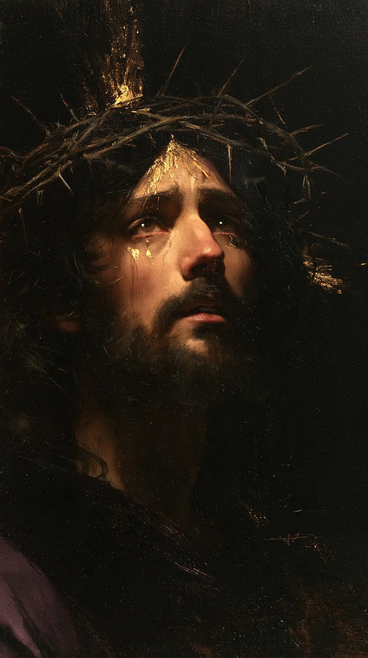 Jesus Crowned with Thorns — Supplication in Dark Amber