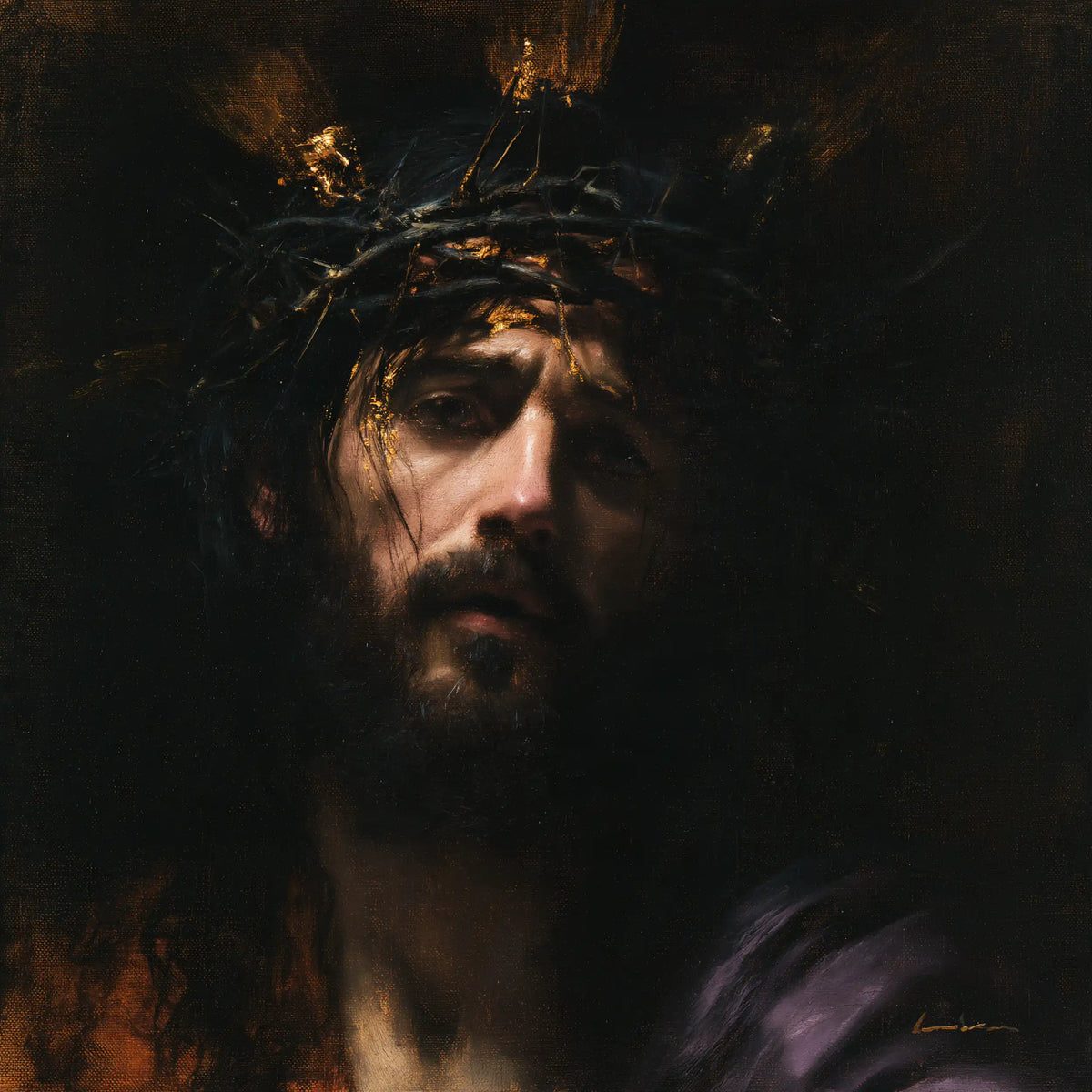 Jesus Crowned with Thorns — Solemn Features beneath the Glints