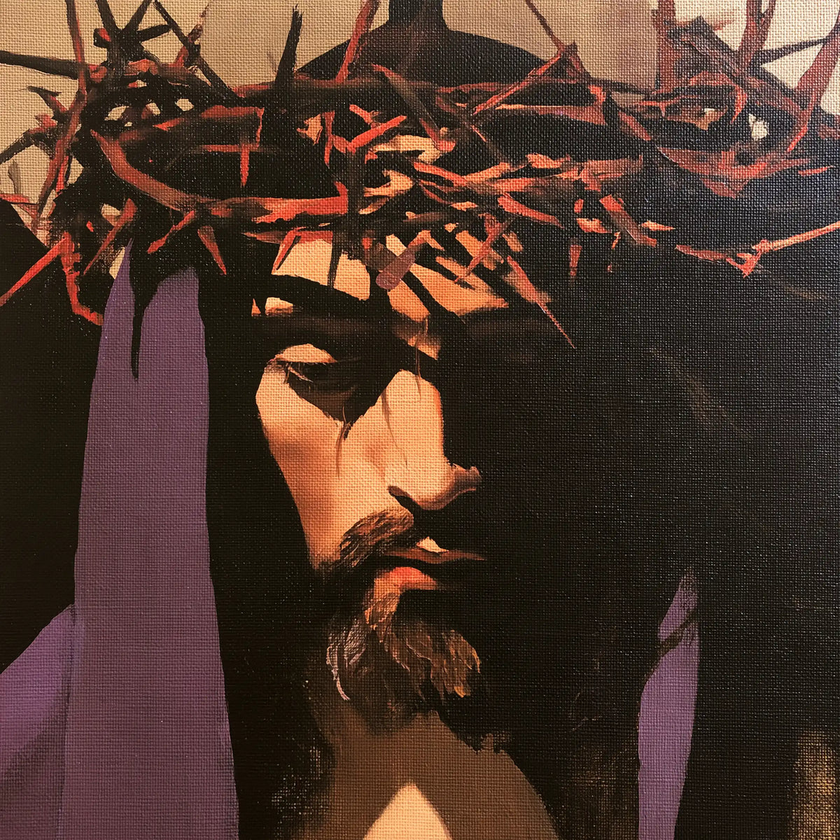 Jesus Crowned with Thorns — Planes of Shadow beneath Red Brambles