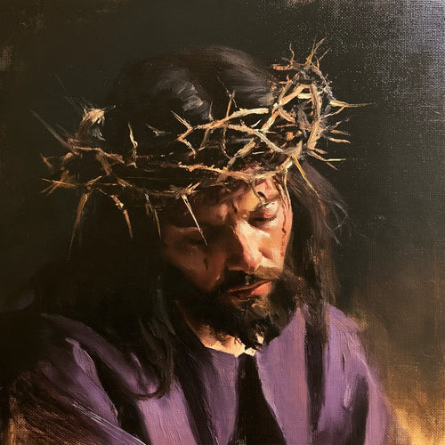 Jesus crowned with thorns in a minimalist composition in Contemporary Minimalism style, square Christian artwork no. 3