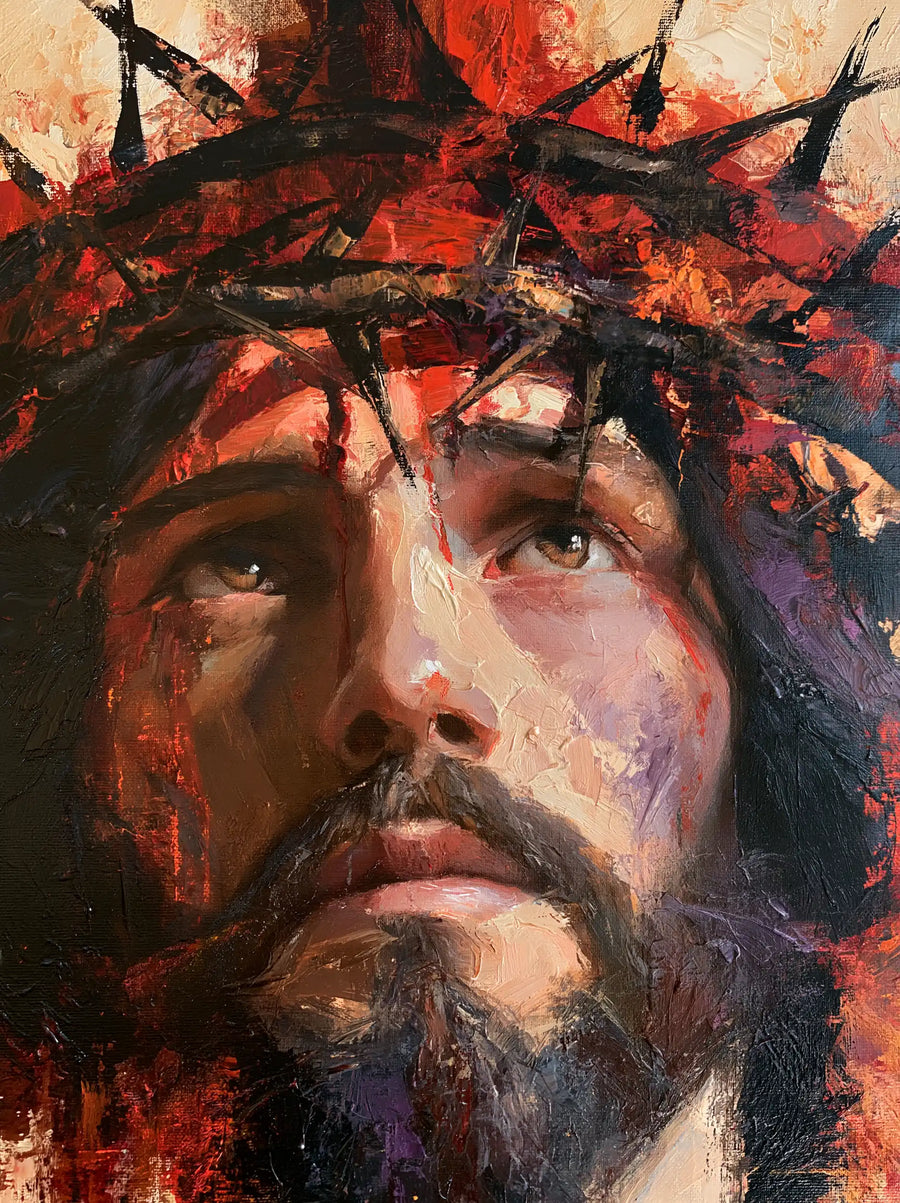 Jesus Crowned with Thorns — Hope beneath Scarlet Branches