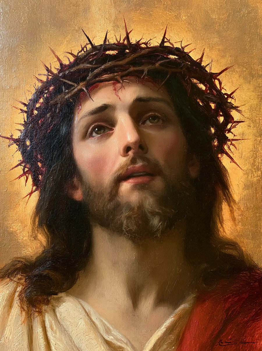 Jesus Crowned with Thorns — The Ivory Collar beneath the Golden Sky