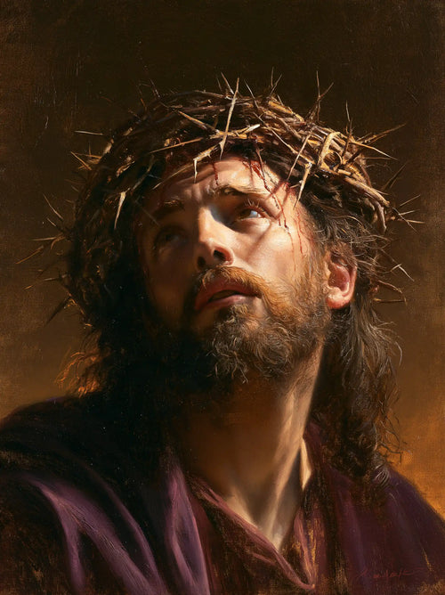 Jesus crowned with thorns in sacred sorrow in Sacred Sorrow style, portrait Christian artwork no. 12