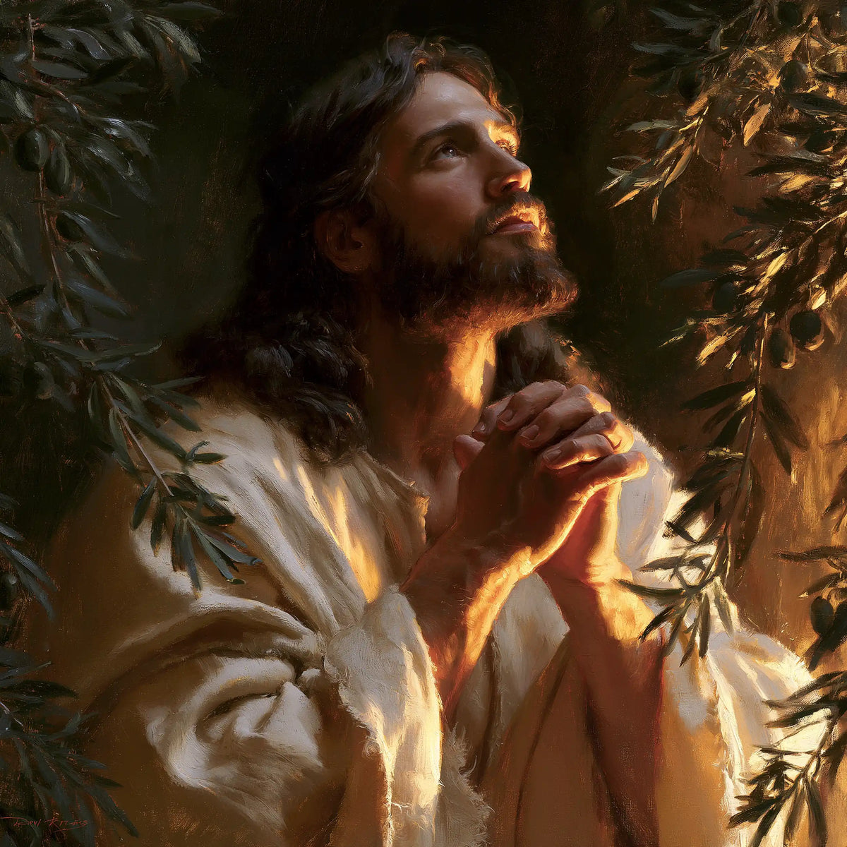 Jesus in Gethsemane — Hands beneath Rising Light