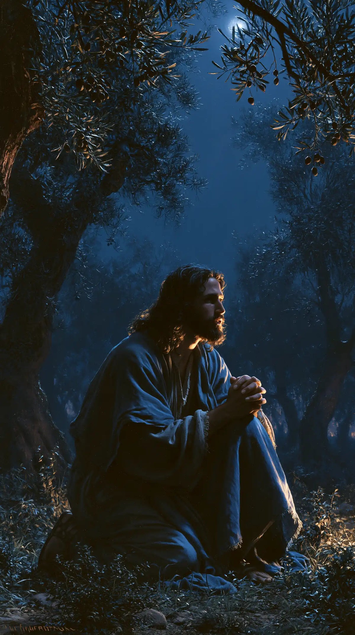 Jesus in Gethsemane - Midnight Blue Chiaroscuro · Portrait n° 6