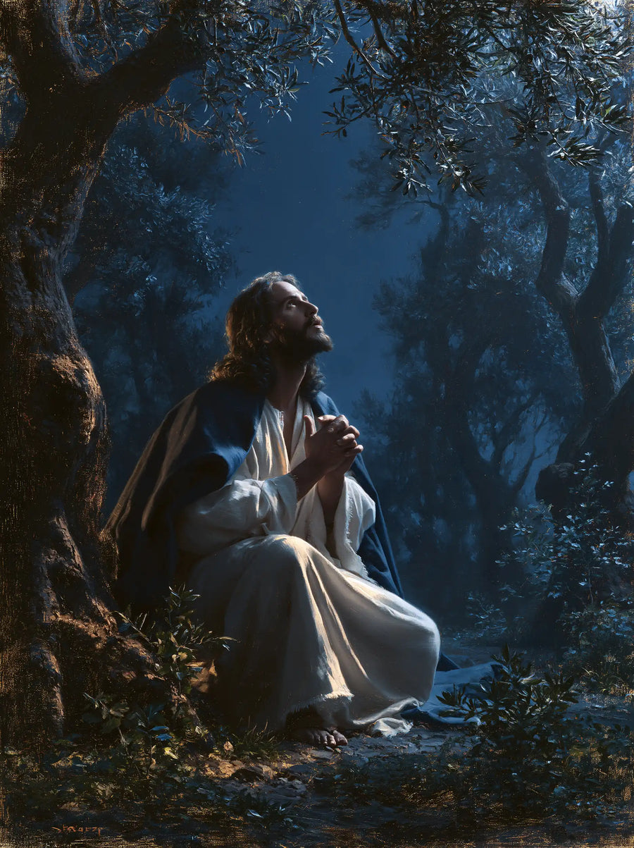 Jesus in Gethsemane — Hope Leaning against the Old Olive Tree