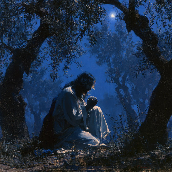 Jesus in Gethsemane — Silence beneath a Speck of Moon