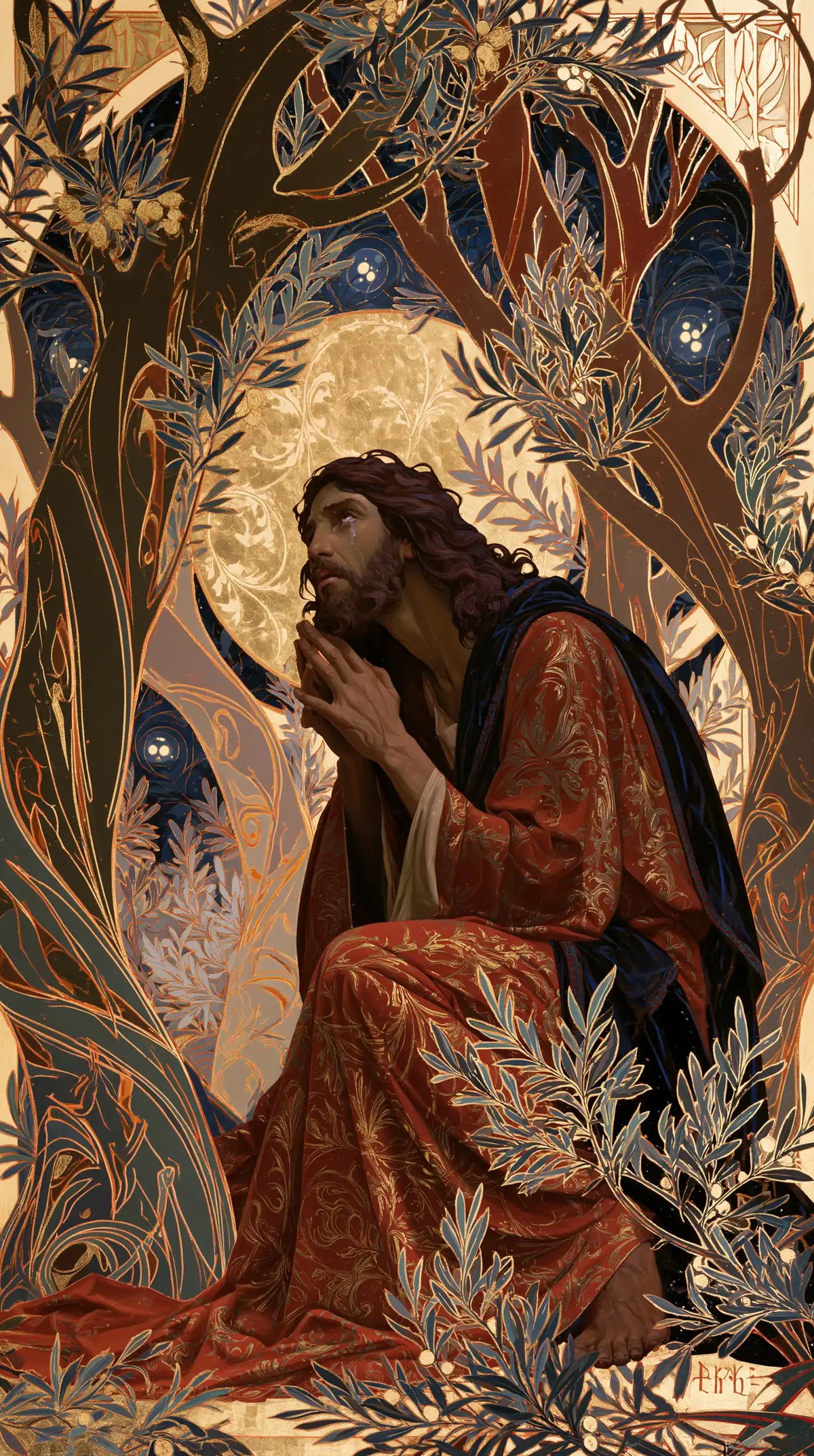 Jesus in Gethsemane — Prayer with a Copper Medallion