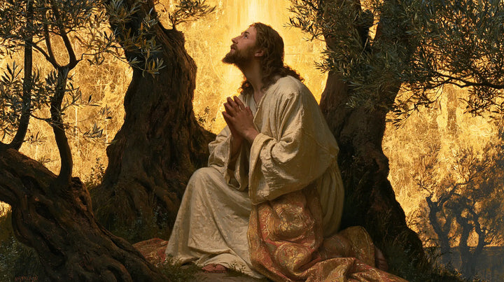 Jesus in Gethsemane — The Gaze in Amber-Embroidered Folds