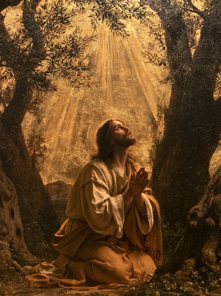 Jesus in Gethsemane — Hands in the Sunlight of Branches