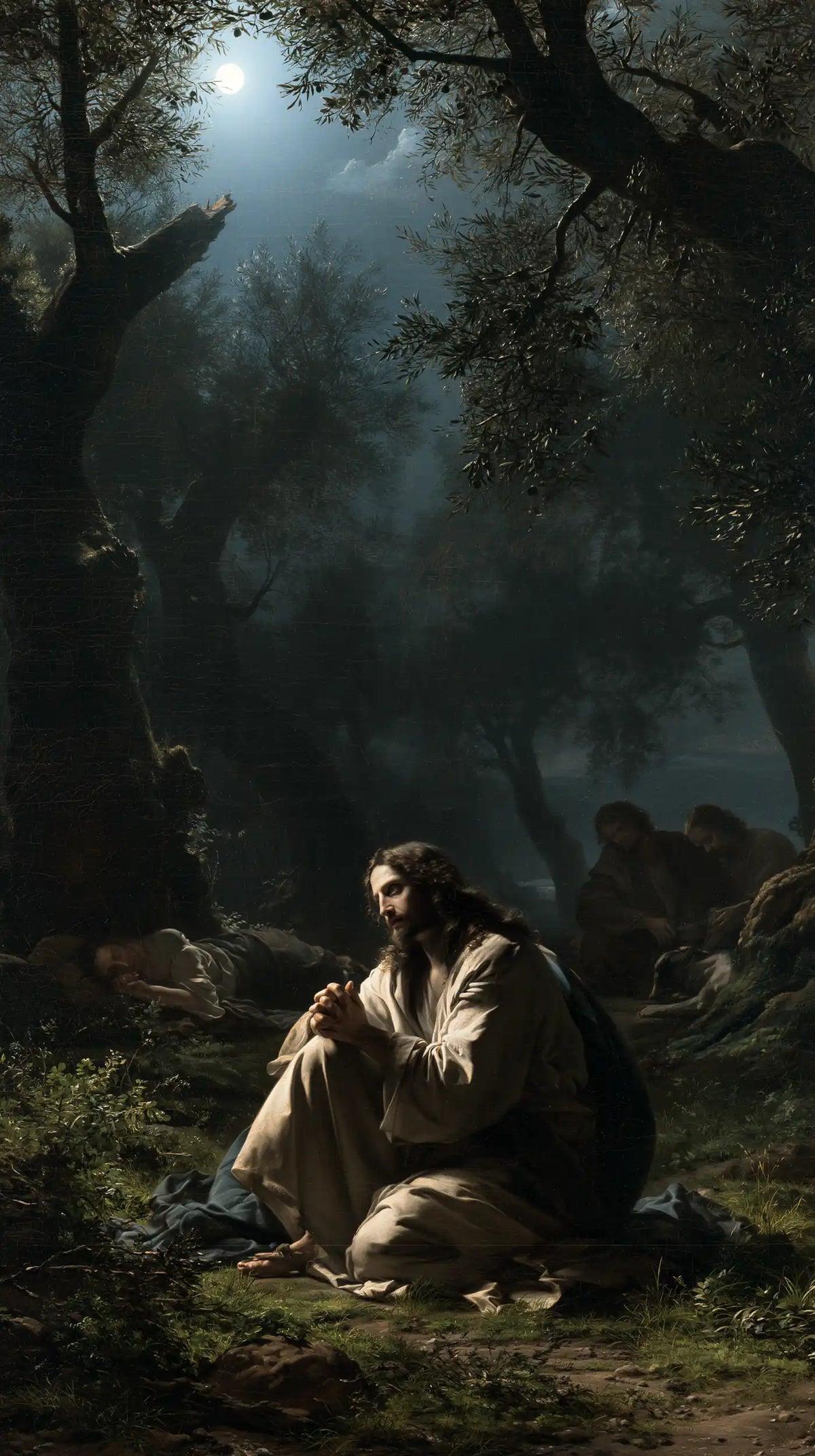 Jesus in Gethsemane — The Small Vigil beneath the Vast Night Sky