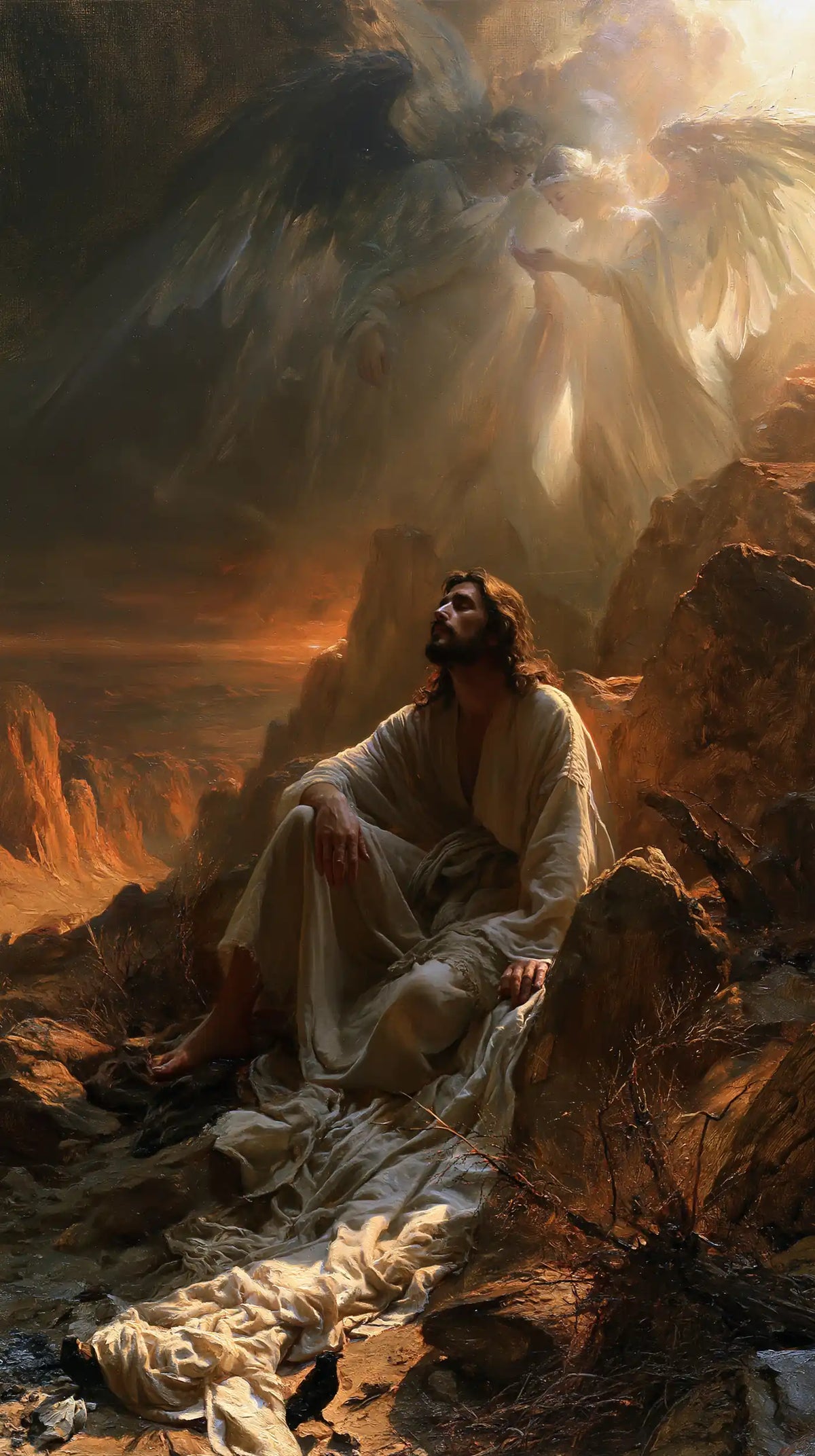 angels ministering to Jesus after the temptation in Angels After the Temptation style, portrait Christian artwork no. 6