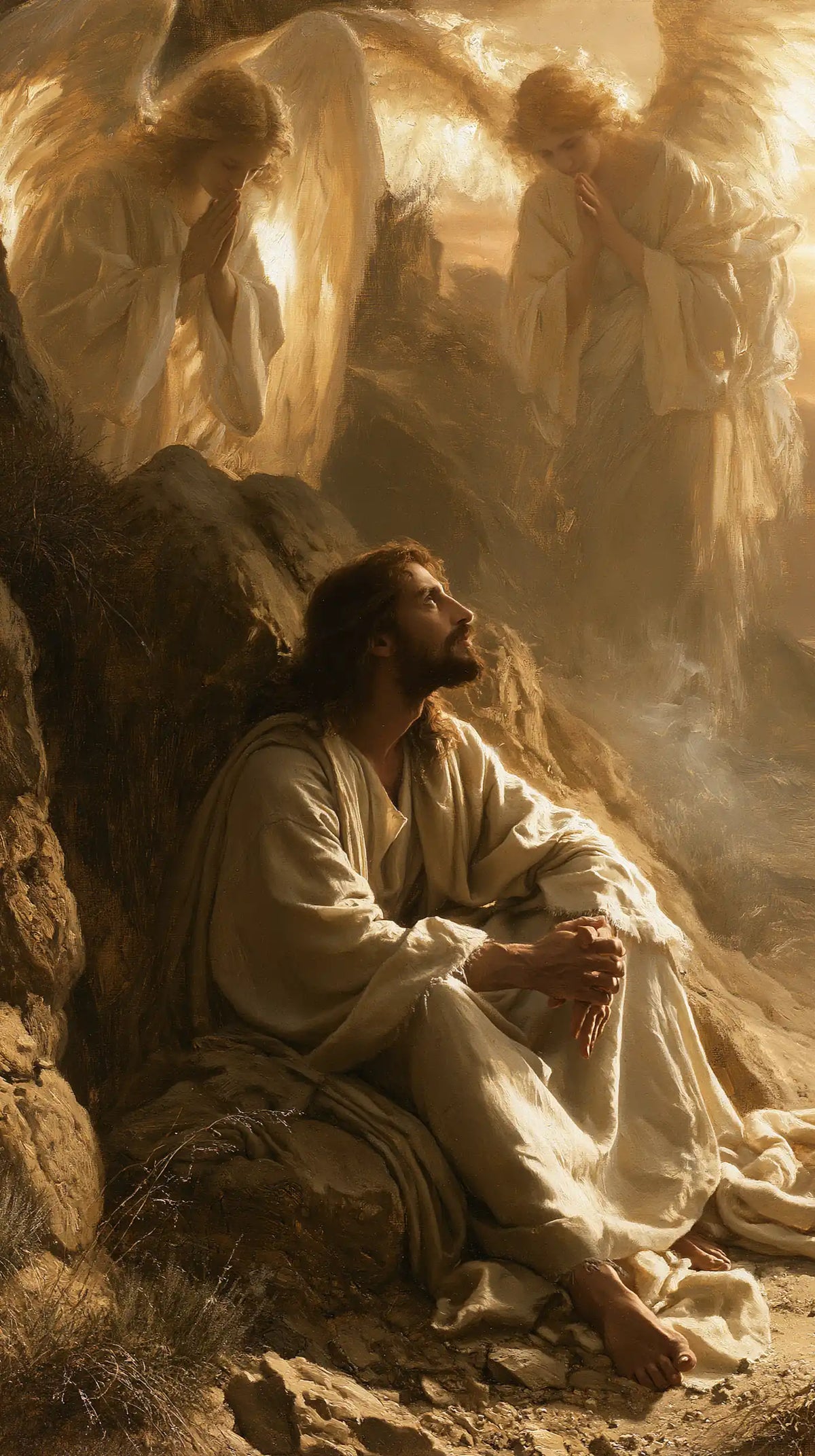 angels ministering to Jesus after the temptation in Angels After the Temptation style, portrait Christian artwork no. 10
