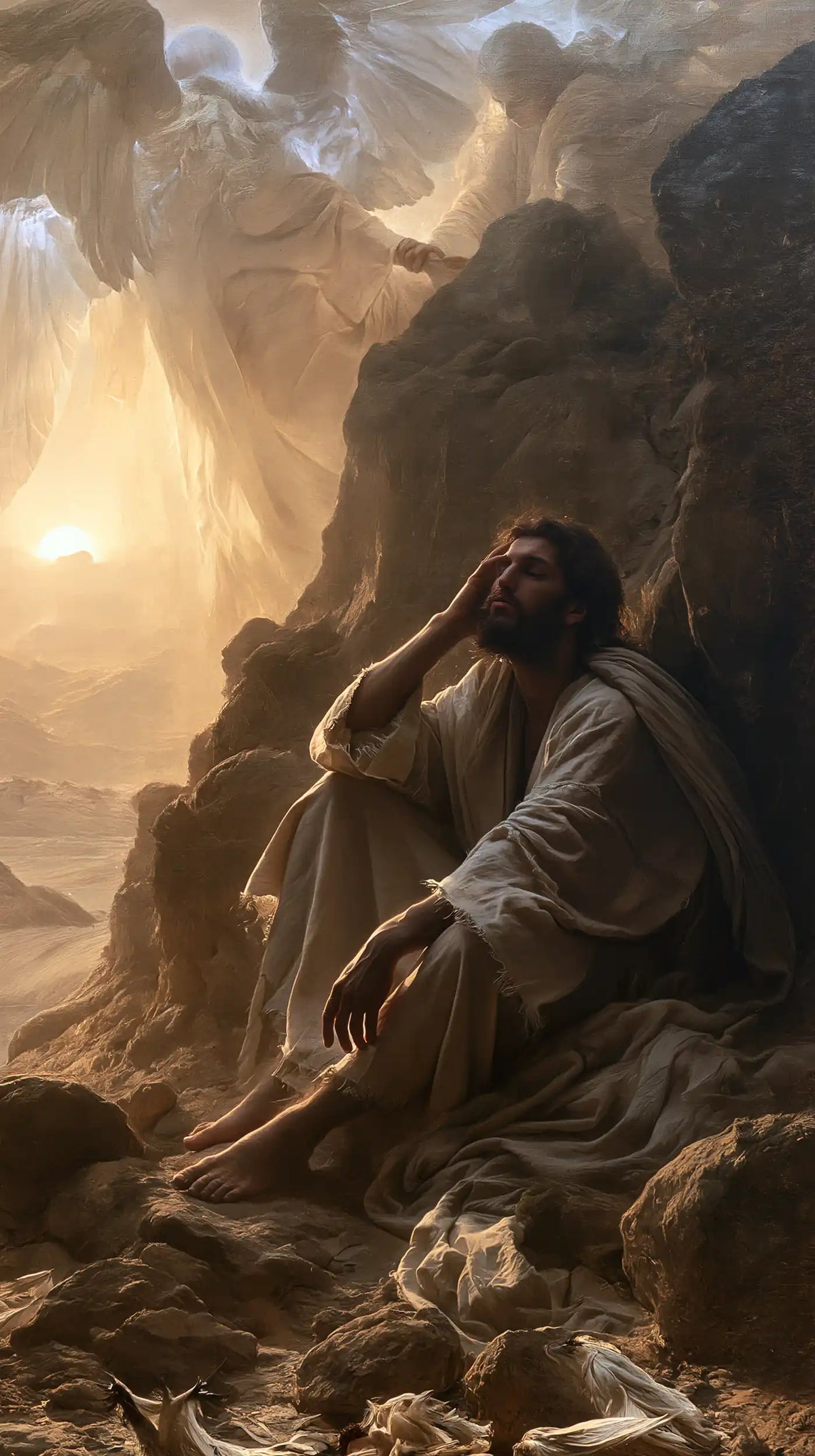 angels ministering to Jesus after the temptation in Angels After the Temptation style, portrait Christian artwork no. 11