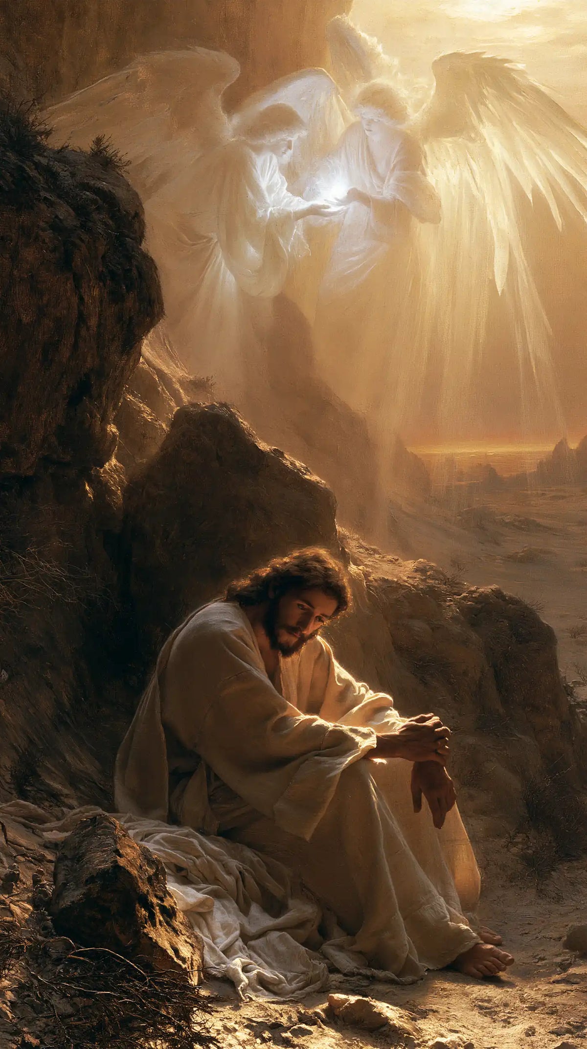 angels ministering to Jesus after the temptation in Angels After the Temptation style, portrait Christian artwork no. 20