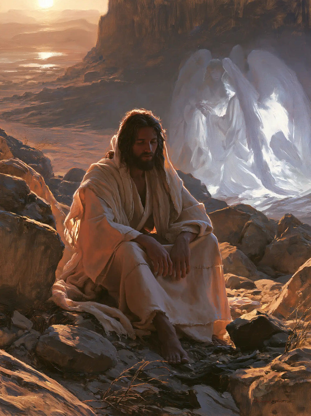 angels ministering to Jesus after the temptation in Angels After the Temptation style, portrait Christian artwork no. 34