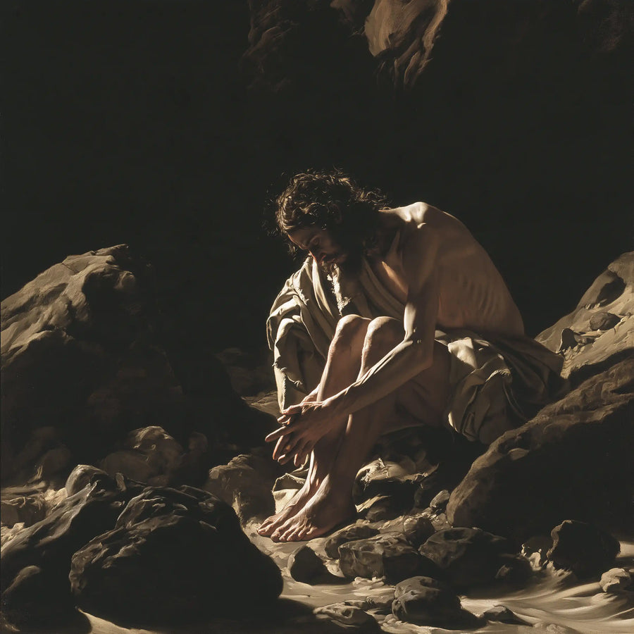 Jesus in the Desert - Caravaggio Tenebrism · Square n° 2
