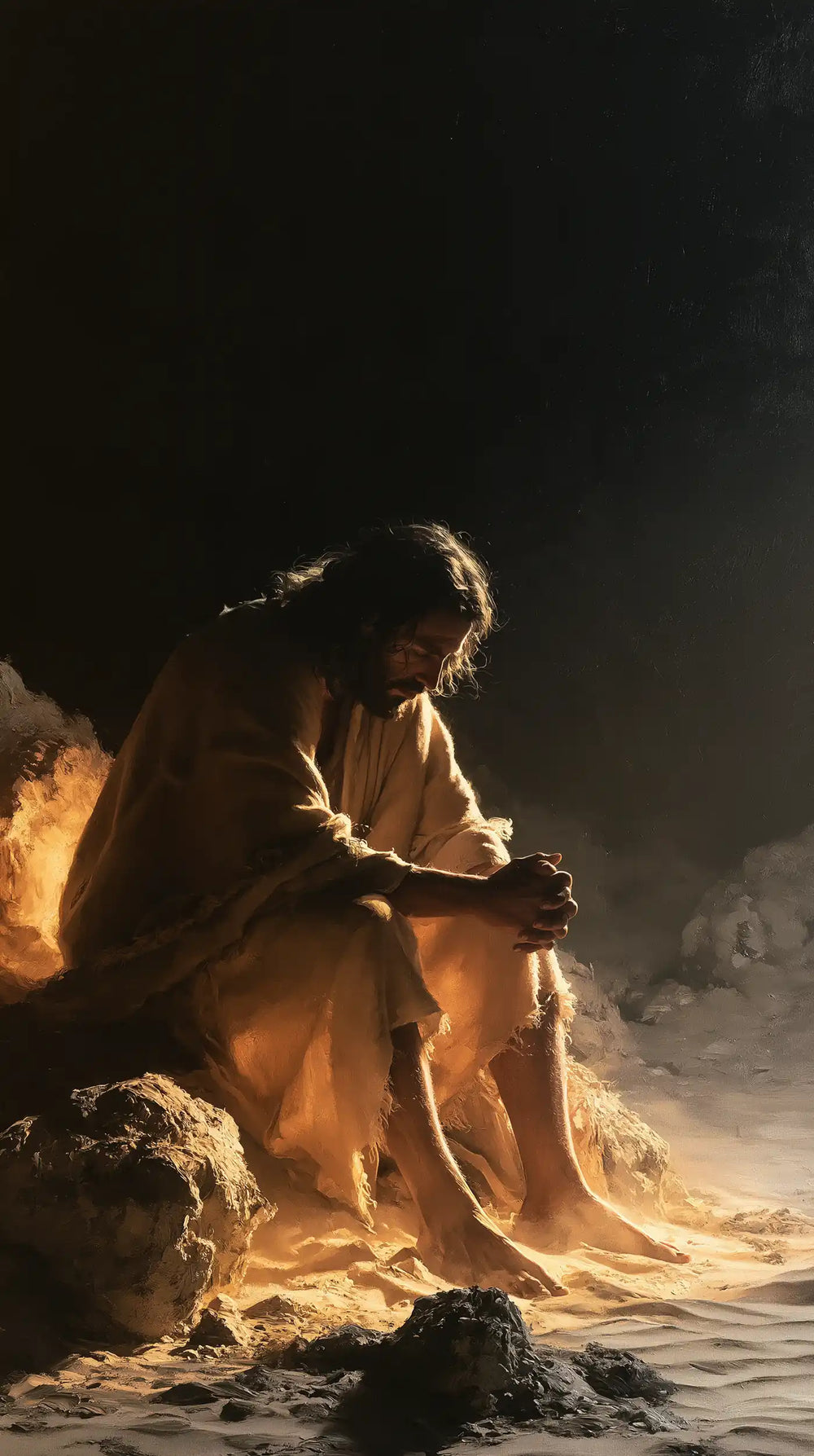 Christ appearing as divine light in the desert in Christ as Divine Light style, portrait Christian artwork no. 6