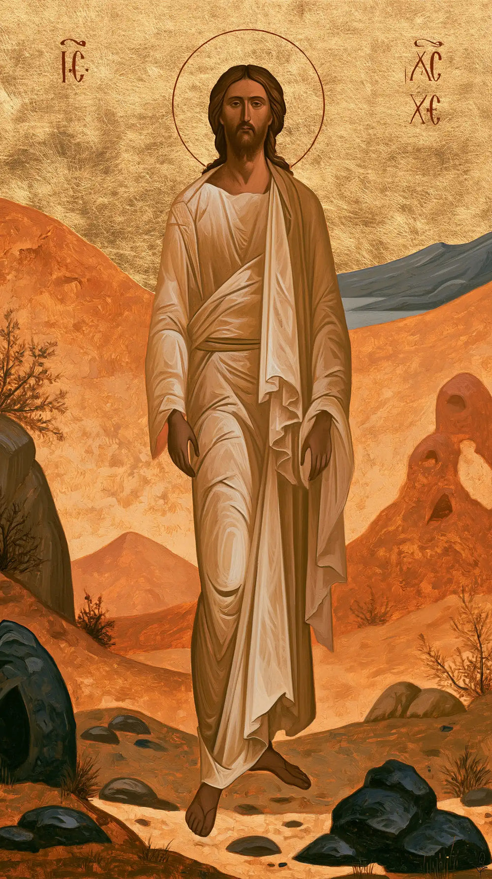 Jesus in the desert during the temptation in Contemporary Byzantine style, portrait Christian artwork no. 5