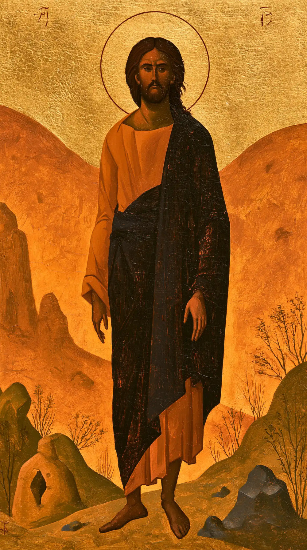 Jesus in the desert during the temptation in Contemporary Byzantine style, portrait Christian artwork no. 15