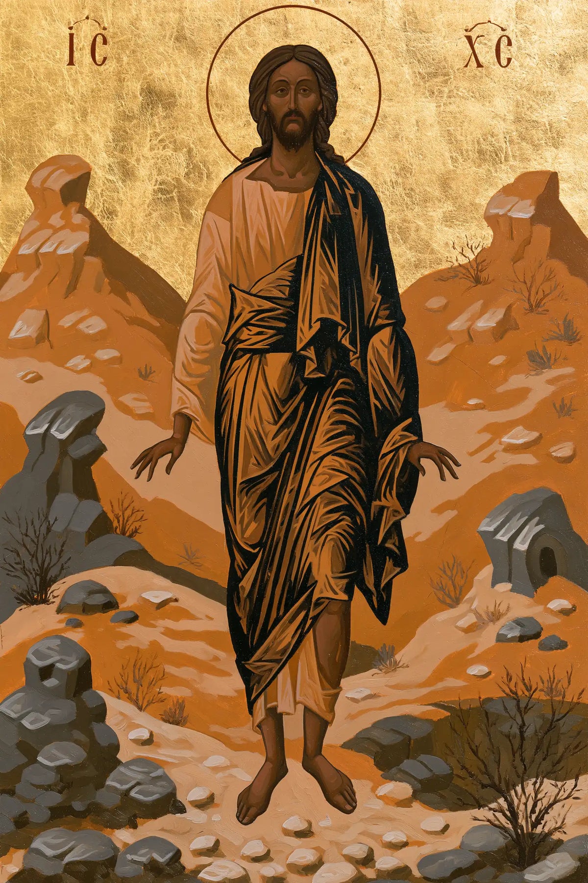Jesus in the desert during the temptation in Contemporary Byzantine style, portrait Christian artwork no. 27