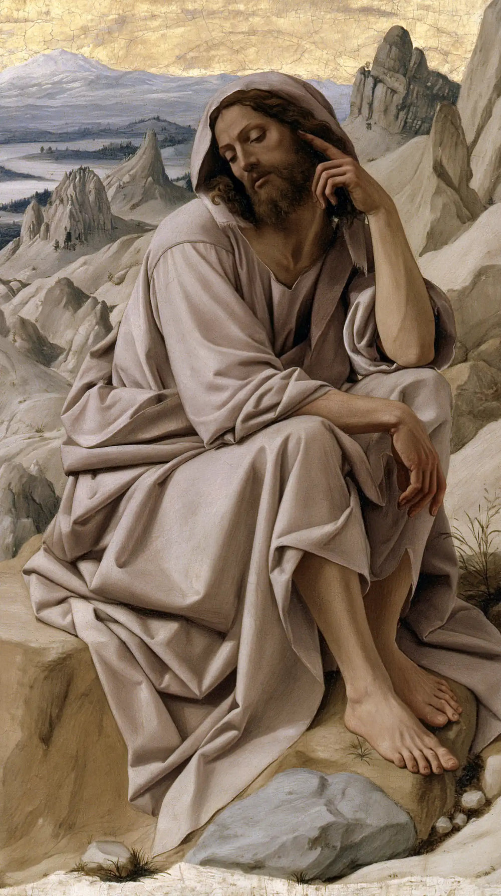 Jesus in the desert during the temptation in Florentine Renaissance style, portrait Christian artwork no. 1