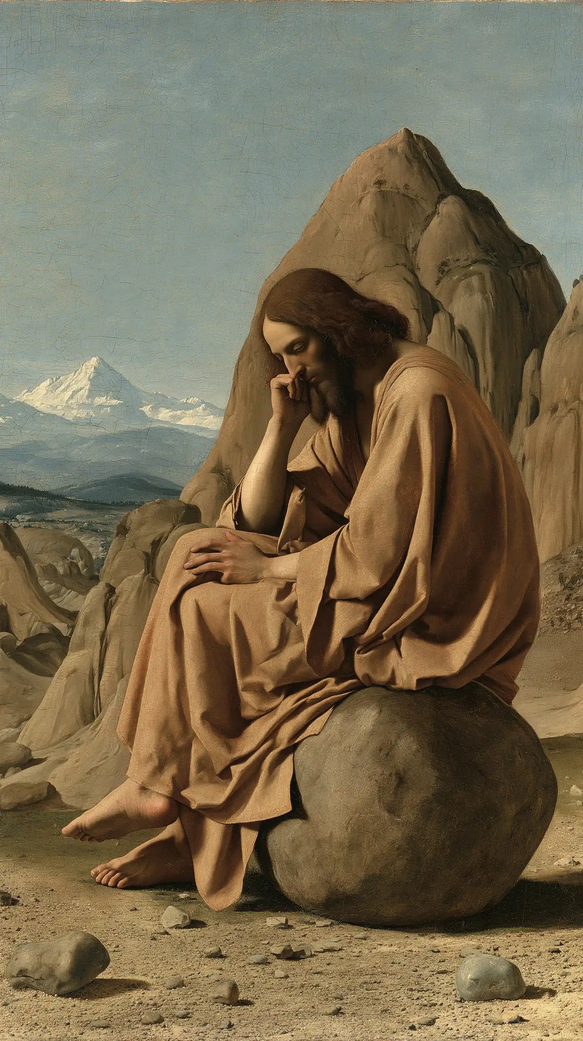Jesus in the desert during the temptation in Florentine Renaissance style, portrait Christian artwork no. 19