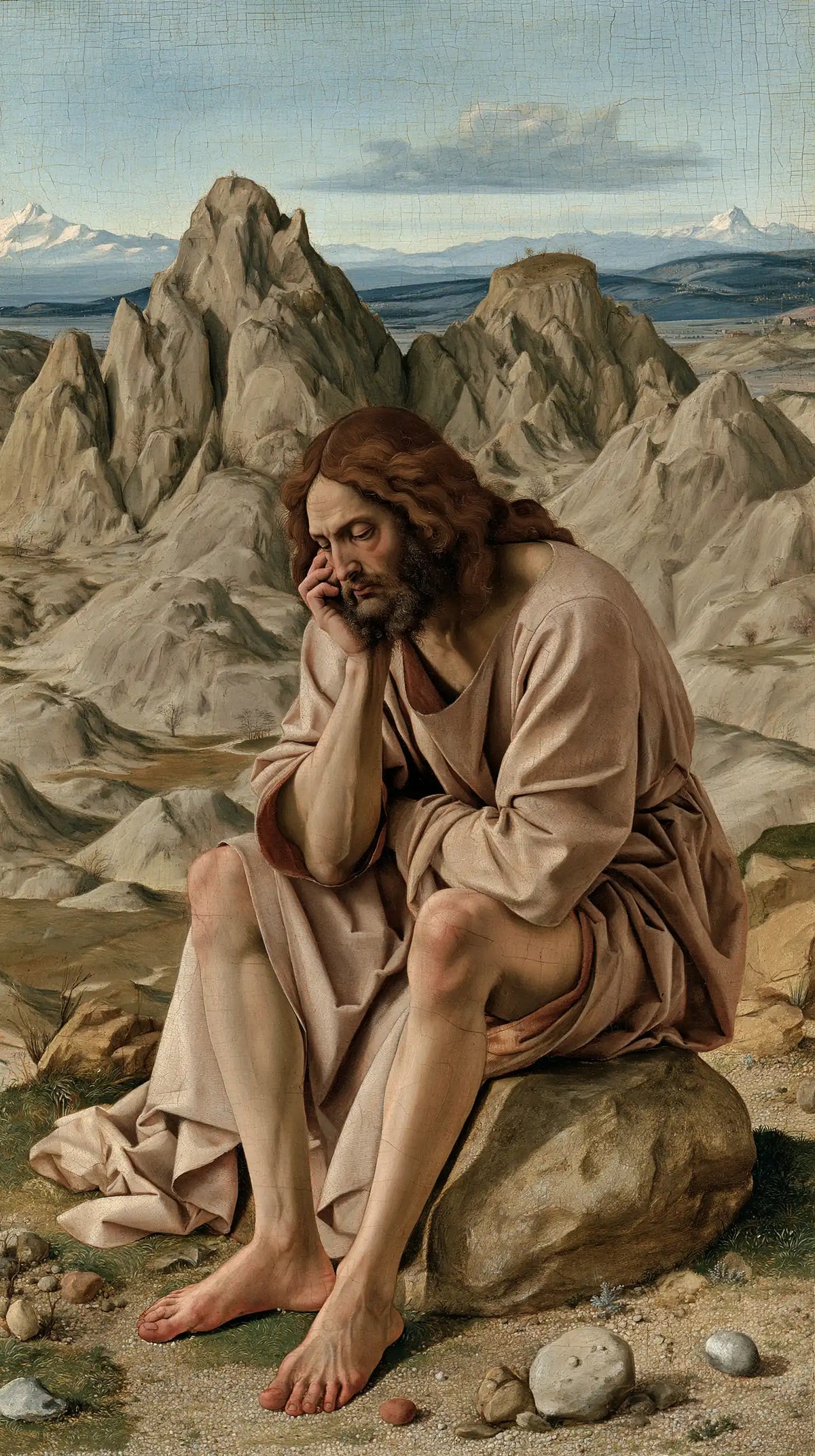 Jesus in the desert during the temptation in Florentine Renaissance style, portrait Christian artwork no. 23
