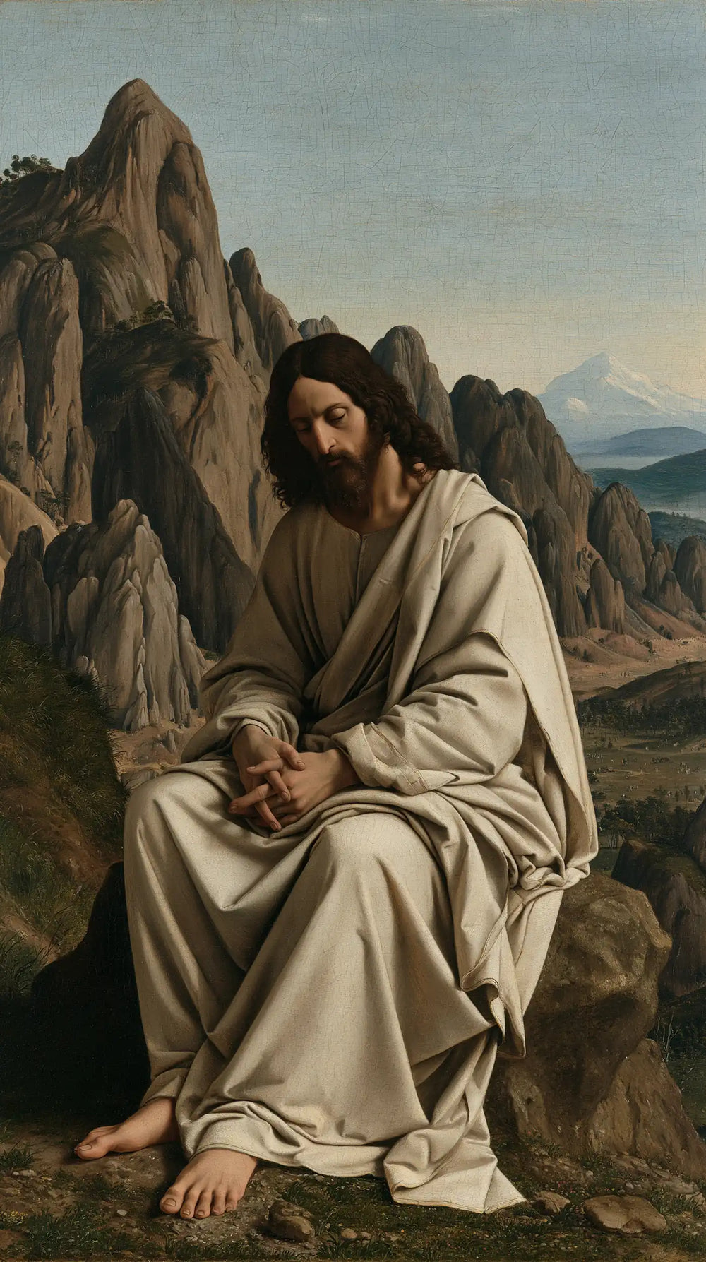 Jesus in the desert during the temptation in Florentine Renaissance style, portrait Christian artwork no. 25