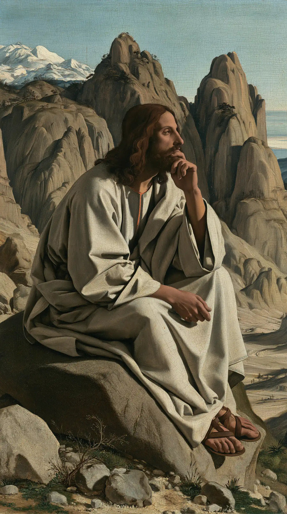 Jesus in the desert during the temptation in Florentine Renaissance style, portrait Christian artwork no. 26