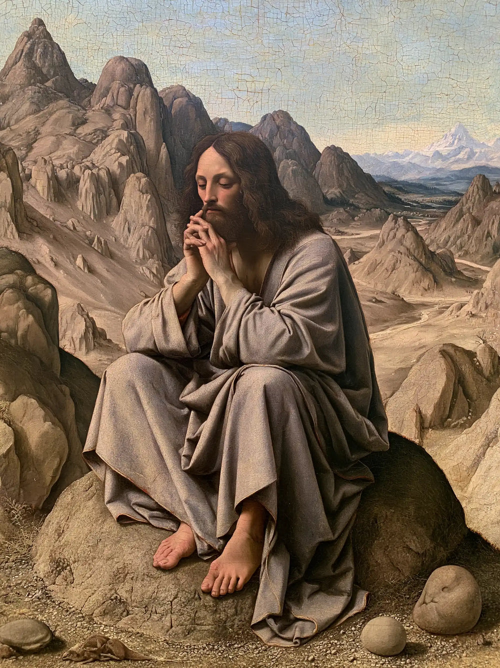 Jesus in the desert during the temptation in Florentine Renaissance style, portrait Christian artwork no. 34