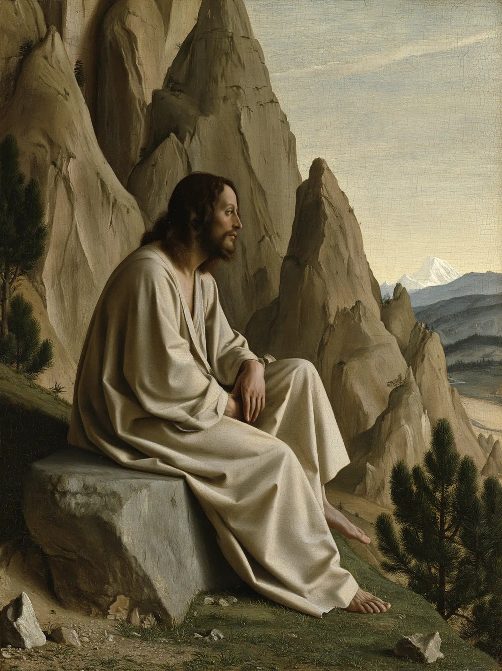 Jesus in the desert during the temptation in Florentine Renaissance style, portrait Christian artwork no. 35