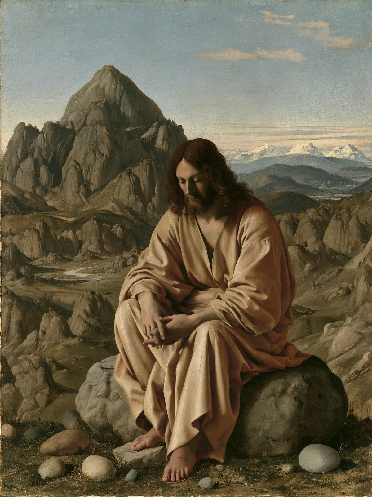 Jesus in the desert during the temptation in Florentine Renaissance style, portrait Christian artwork no. 36