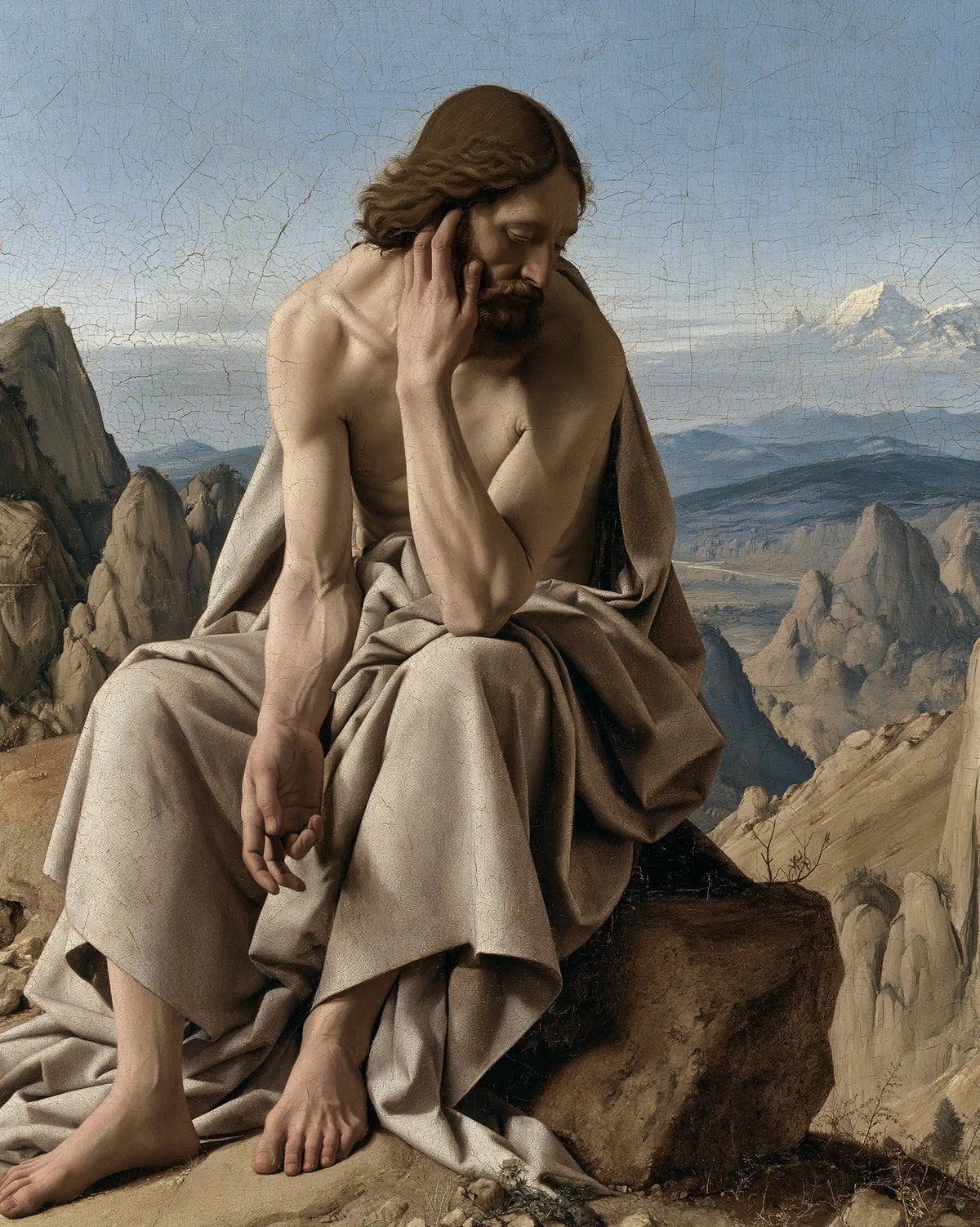 Jesus in the desert during the temptation in Florentine Renaissance style, portrait Christian artwork no. 39