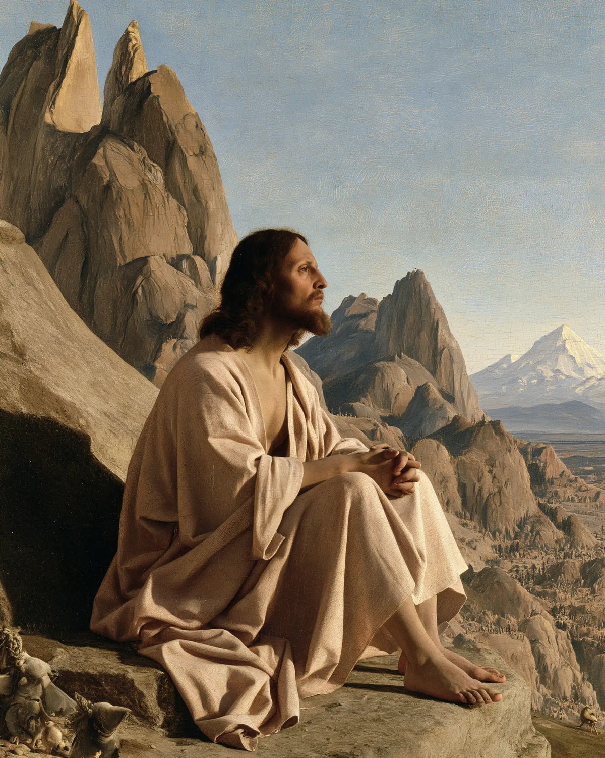 Jesus in the desert during the temptation in Florentine Renaissance style, portrait Christian artwork no. 40
