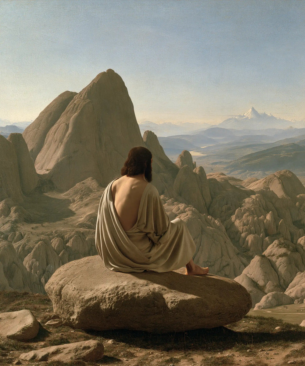Jesus in the desert during the temptation in Florentine Renaissance style, portrait Christian artwork no. 43