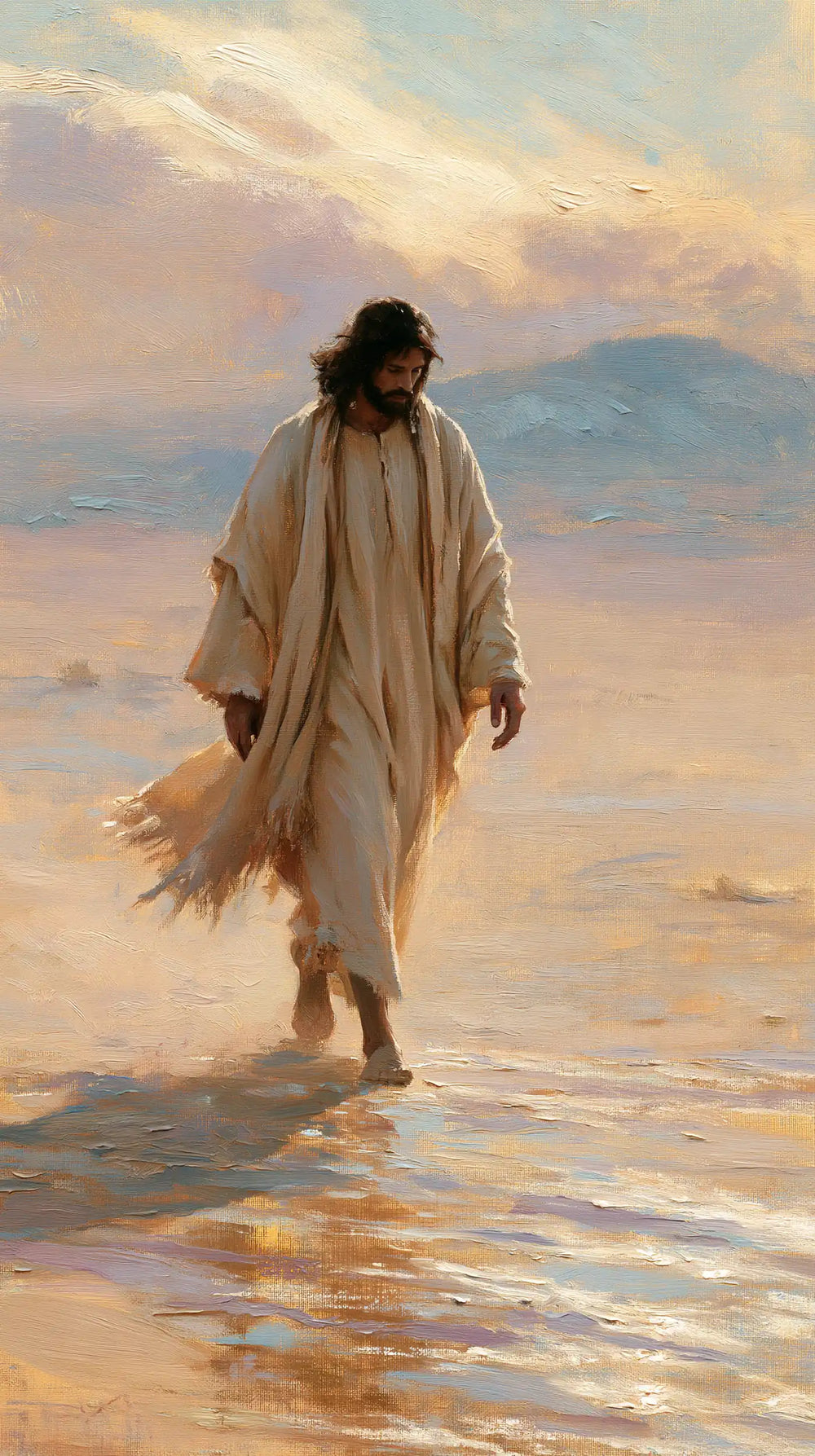 Jesus in the desert during the temptation in Impressionist style, portrait Christian artwork no. 1
