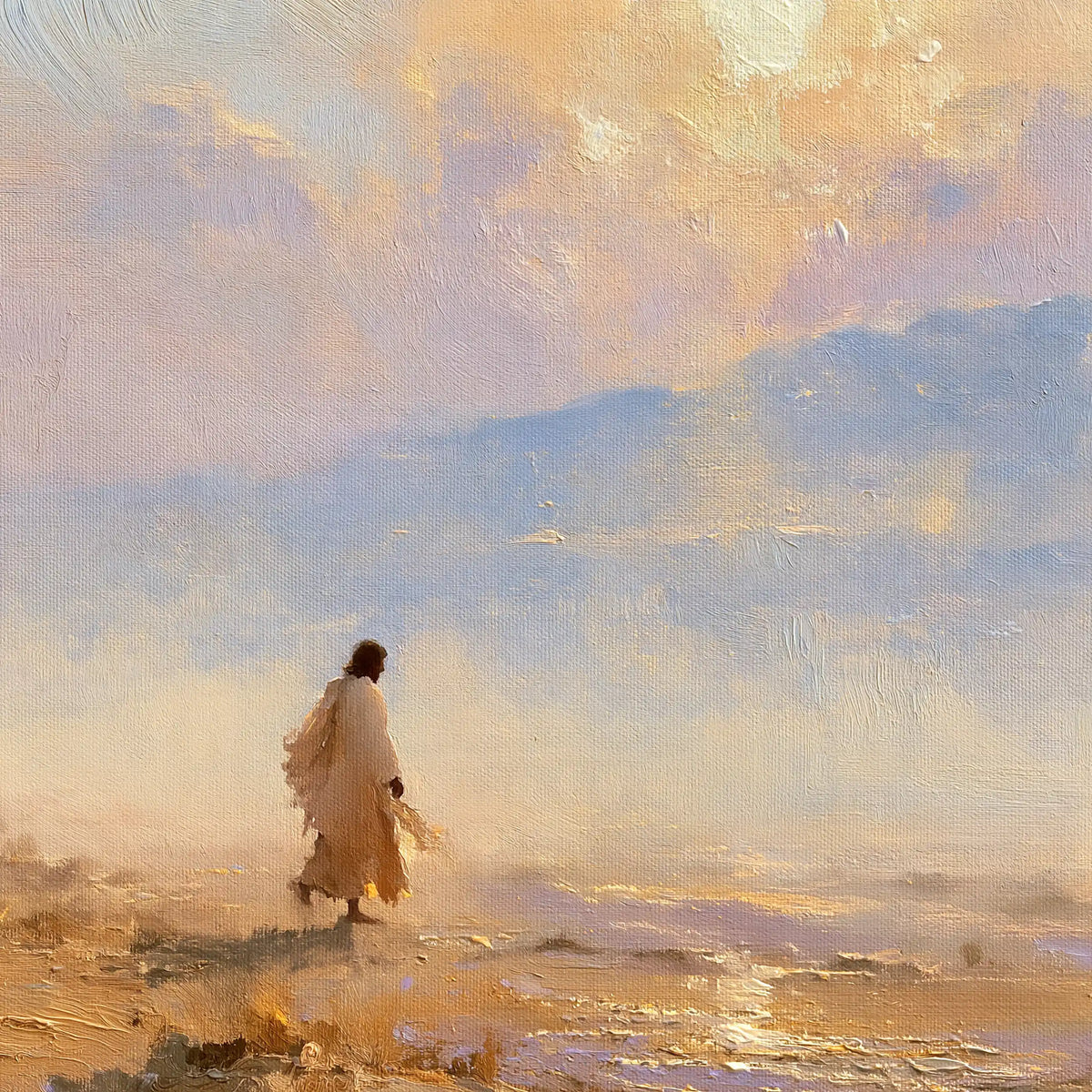 Jesus in the desert during the temptation in Impressionist style, square Christian artwork no. 3