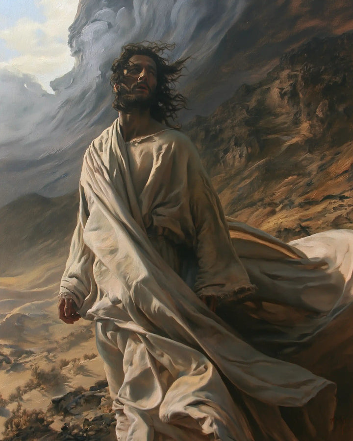Jesus in the Desert — A Face Lifted to the Mountain Wind