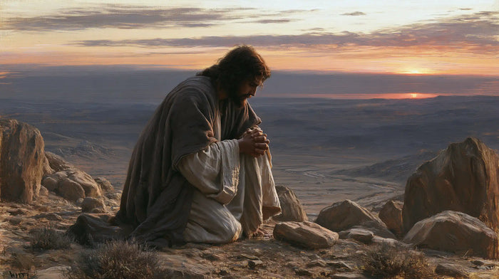 Jesus in the Desert — Prayer beneath Rosy Streaks