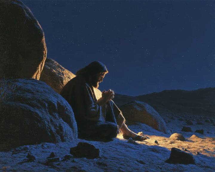 Jesus in the Desert — Prayer Sheltered by the Giant Stone