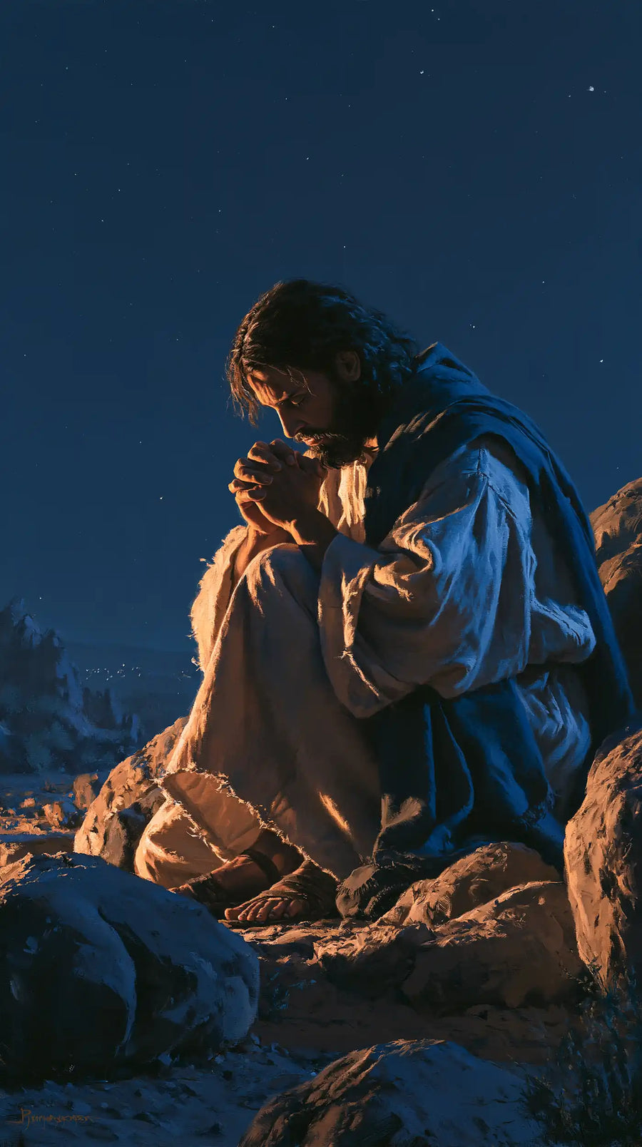 Jesus in the Desert - Midnight Blue Chiaroscuro · Portrait n° 8